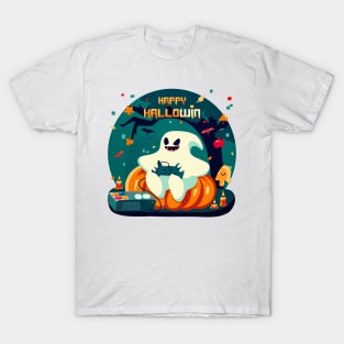 Happy Halloween Pun Video Gamer Ghost T-Shirt